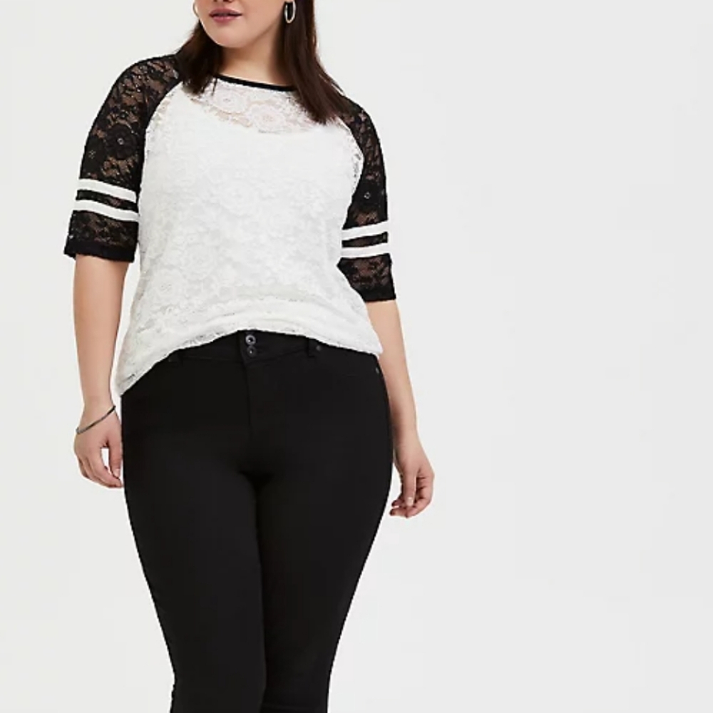 Torrid Black & White Lace Football Tee NWT